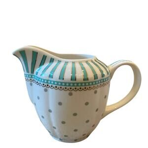Grace Teaware Fine Porcelain Aqua Creamer Gray Dots Stripes New